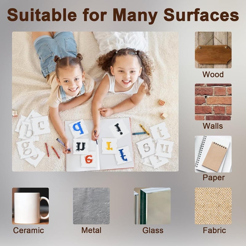 Amrules 65 Pcs 4 Inch Plastic Painting Stencils Reusable Letters Numbers and Symbols Stencil Art Crafts Interlocked Drawing Templates Set for Wood, Walls, Fabrics, Rocks - Image 4
